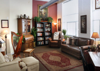 Living area with couches and books