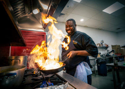 Chef cooking in commercial kitchen